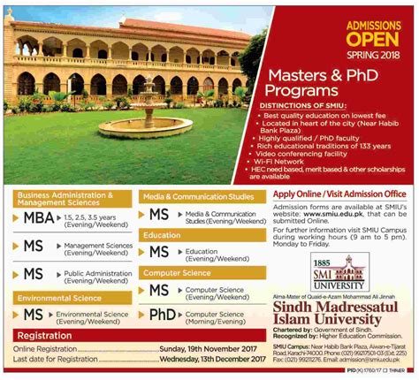Sindh Madressatul Islam University courses, details and contact .